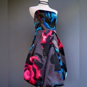 🌸 Express Design Studio Strapless Bubble Cocktail Dress -Multicolor Art Floral